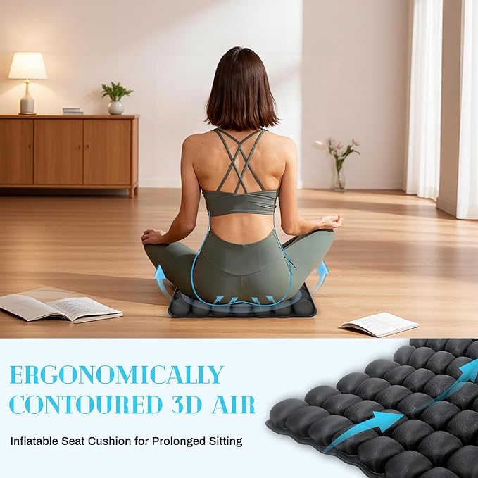 Airplane Seat Cushion for Long Flights, Inflatable & Portable Travel Cushion for Tailbone Pain Relief, Pressure Relief Car Seat Cushion for Office Chair and Wheelchair Use