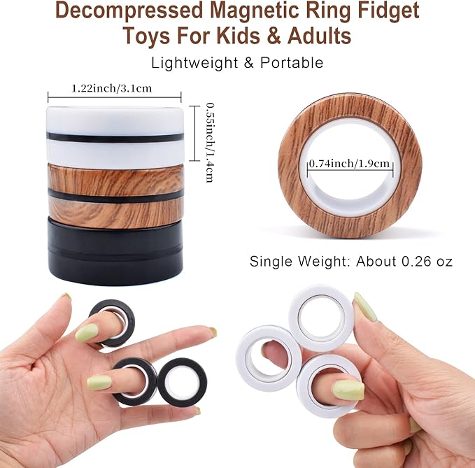 Cevioce 6 Pcs Magnetic Rings Fidget Toys for Teens,Adults & Kids Easter Basket Stuffers for Boys Girls ADHD Autism Anxiety,Coolest Finger Spinner Pack Gifts for 8 9 10 11 12+ Year Old Valentine's Day