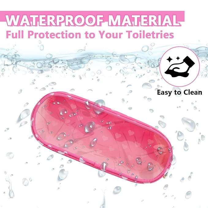UIXIZQ Clear Small Pencil Pouch Makeup Bag for Purse,Nylon&PVC Pencil Case Waterproof Makeup Brush Holder with Zipper,Preppy Transparent Pen Bag Travel Cosmetic Bag for Women Office(Slim-Pink Heart)