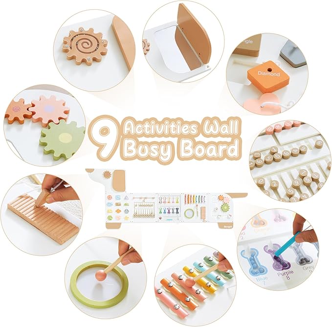 Beright Dog Activity Wall Busy Board Panels, Montessori Sensory Toys, Toddler Learning Activity Center, Perfect for Toddler Playroom & Children's Daycare, White