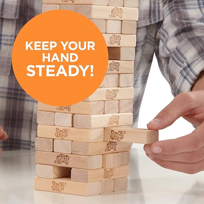 Hasbro Gaming Jenga Wooden Blocks Stacking Tumbling Tower Game | Party Games for Kids & Families | Easter Basket Stuffers | Ages 6+ (Amazon Exclusive)