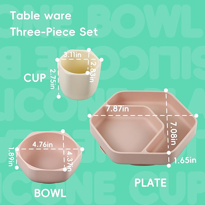 Silicone Baby Feeding Set,8 Pack Baby Weaning Sets Baby Led Weaning Supplies & Utensils Suction Plate and Bowl, Baby Cup with Straw, Bib, Feeder Spoons for 6+ Months (Pink)