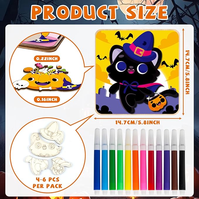 8 Pack Halloween Wooden Puzzles for Toddlers Halloween Puzzles Coloring Craft Kits for Kids Boys Girls Montessori Toys Halloween Party Favors Treat Bag Gifts Educational Learning Jigsaw Puzzle