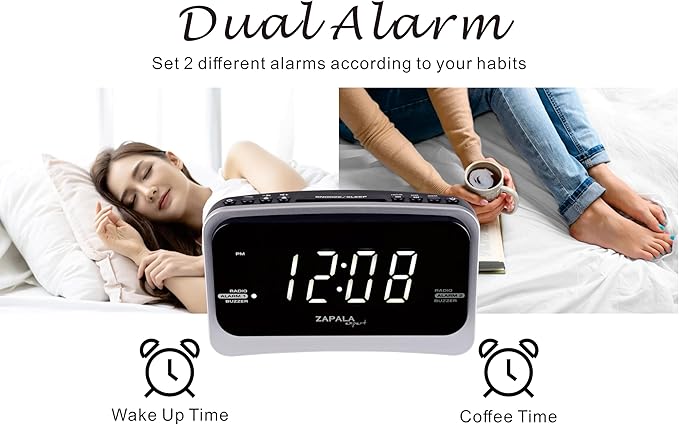 Alarm Clock Radio for Bedroom, 2 Alarms Big LED Display Plug in Simple Basic Digital FM Clock Radio with USB Charging Port, Adjustable Volume, Dimmable, Snooze for Deep Sleepers Kids