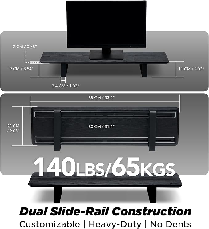 ULTRARM Moodular Wooden Monitor Stand 33.4” (85cm) Desk Organizer with Metal Slide Rails for Drawer, Tray, Laptop, Tablet, Phone & Headphones Customizable Riser for Organized Workspace Black MS85-B