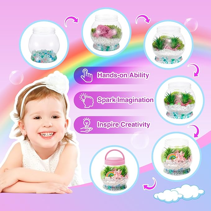 Hasviey Terrarium Kit for Kids, Light Up Unicorn Toys for Girls 6-8, DIY Kids Arts and Crafts Kit with Remote Control, Preschool Learning & Education Science Kits & Toys, Gift Ideas for Birthday Xmas