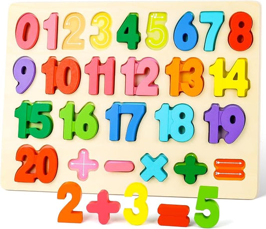 LovesTown Wooden Puzzles for Kids, Number Shape Puzzles Preschool Educational Toys Montessori Toddler Puzzles for Boys Girls