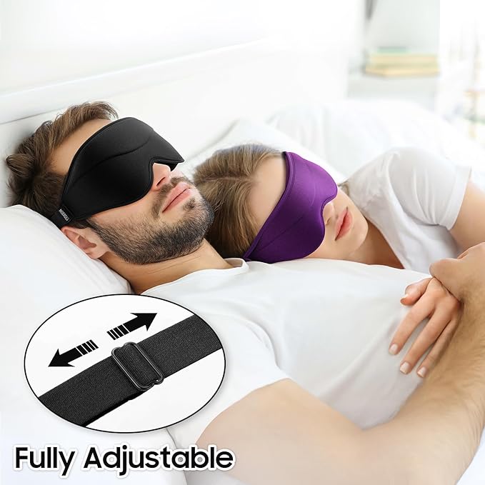 MOEASEii Sleep Mask - Total Blackout 3D Sleeping Mask, Super Lightweight & Silky Soft Eye Mask for Sleeping, Fully Adjustable Fit for Home, Office, Traveling, Meditation, Yoga, Black
