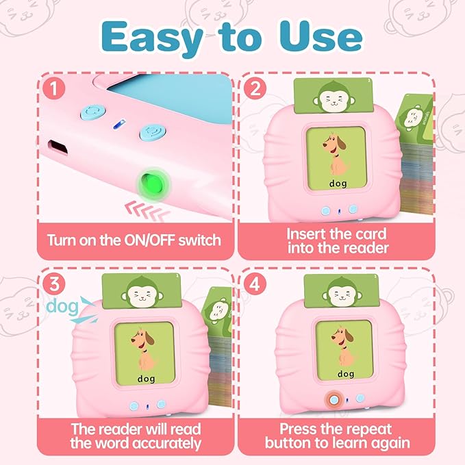 Talking Flash Cards for Toddlers 1 2 3 4 5 6 Years Old, Pocket Speech for Toddlers, Clear Voice & Thick Preschool Flash Cards Kids Gifts, Autism Toys, Speech Therapy Toys(296 Words Pink)