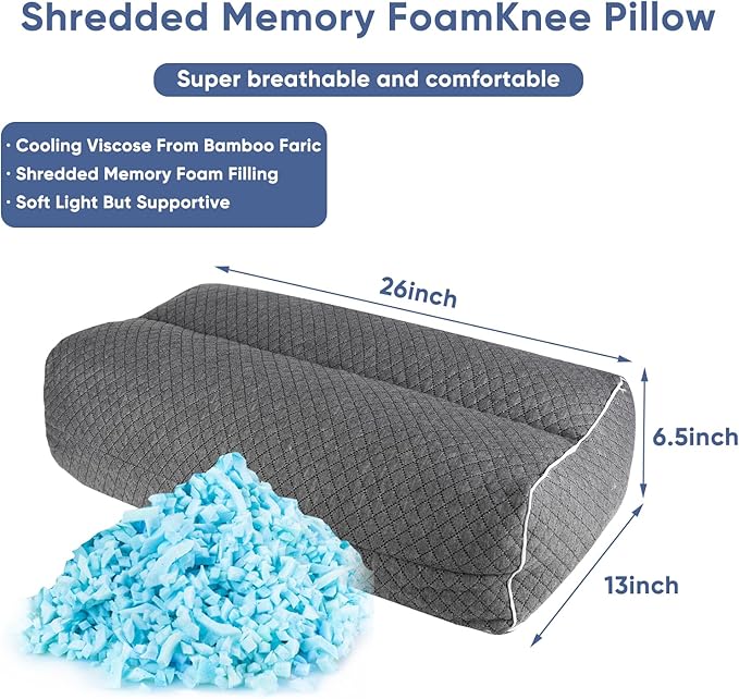 MINUPWELL 6.5" Knee Pillow for Side Sleepers - 100% Shredded Memory Foam Leg Pillow for Side Sleeping - Between Leg & Under Hip Pillow - Relieving Leg, Back, and Knee Pain - High Supportive