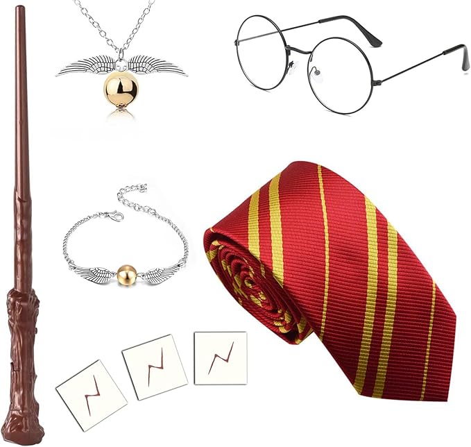 7 Pcs Wizard Glasses Tie and Necklace Set for Halloween Cosplay