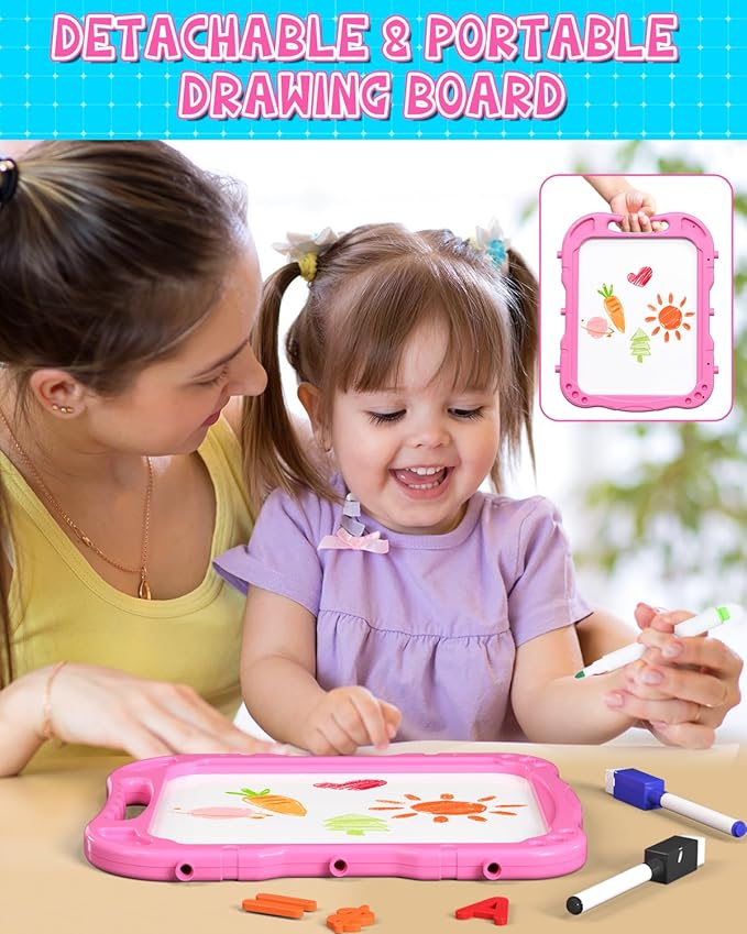 Lehoo Castle Easel for Kids, 4 in 1 Double Sided Kids Art Easel with Magnetic White Board & Chalk Board, Adjustable Standing Toddler Easel with Drawing & Writing Accessories (Blue, Purple, Pink)