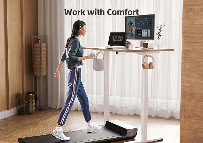 YDN Electric Standing Desk Adjustable Height, 55 x 24 Inches Stand up Desk with Cable Management, Home Office Desks with Splice Board & White Frame, Nature Top