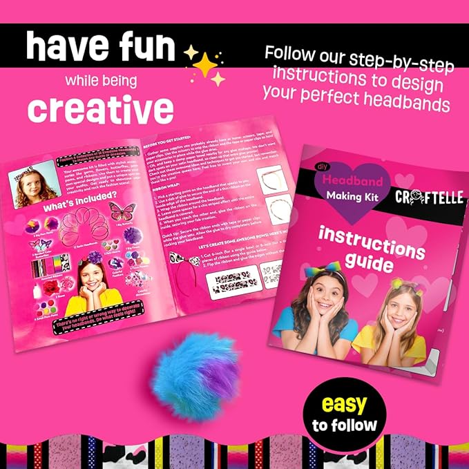 Headband Making Kit for Girls - Make Your Own Fashion Headbands - Hair Accessories Girls Crafts Ages 5-7 - DIY Arts and Crafts Birthday Gifts for 5 6 7+ Year Old Girls – 5 6 7 Year Old Girl Gift Ideas