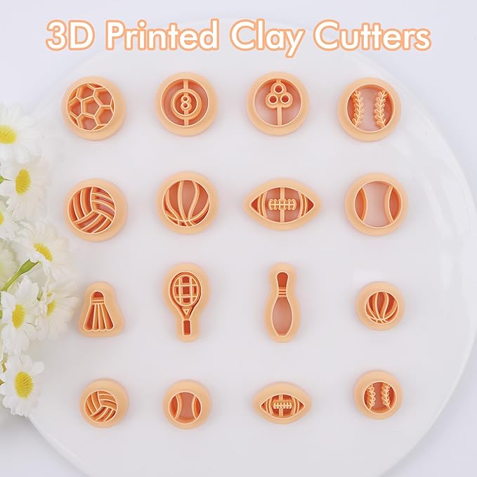 Puocaon Sports Polymer Clay Cutters - 16 Pcs Clay Cutters for Polymer Clay Jewelry Making, Football Baseball Clay Cutters, Clay Jewelry Cutters Basketball Tennis Volleyball Clay Cutters Earrings