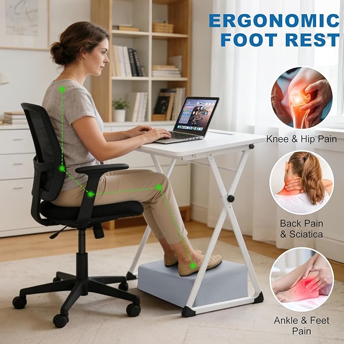 Adjustable Foot Rest for Under Desk at Work,Suitable for Offices Gaming Homes Air Travel and Features a Zippered Connection Design and Under Desk Leg Rest,Removable and Washable Fabric Cover (Gray)