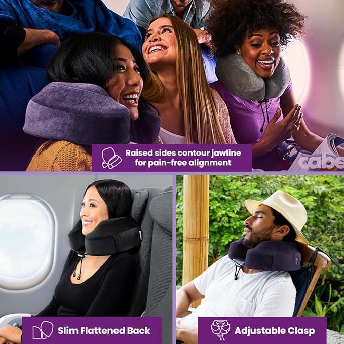 Cabeau Neck Pillow for Airplane Travel – Evolution Classic – Memory Foam U Shaped Design – Supportive for Sleeping with Adjustable Support Clasp (Graphite Grey)