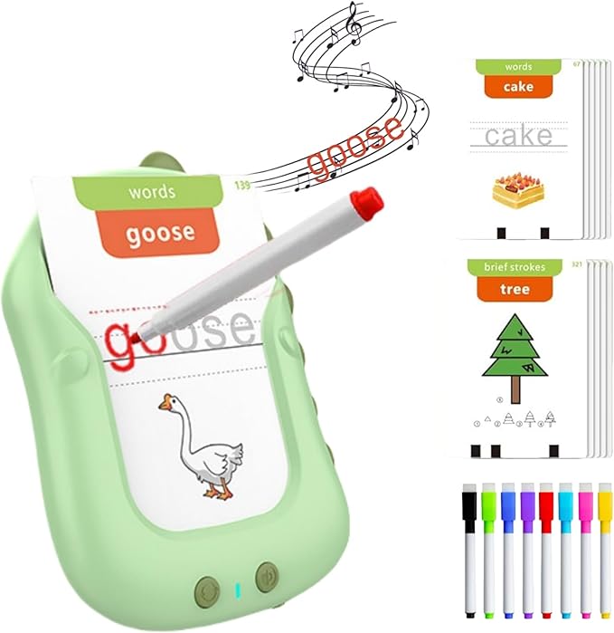 Talking Flash Cards, Reusable Writing Drawing Montessori Toys, Learning Toys for Ages 3-8 Years, 336 Words (Green, Pocket-Size)