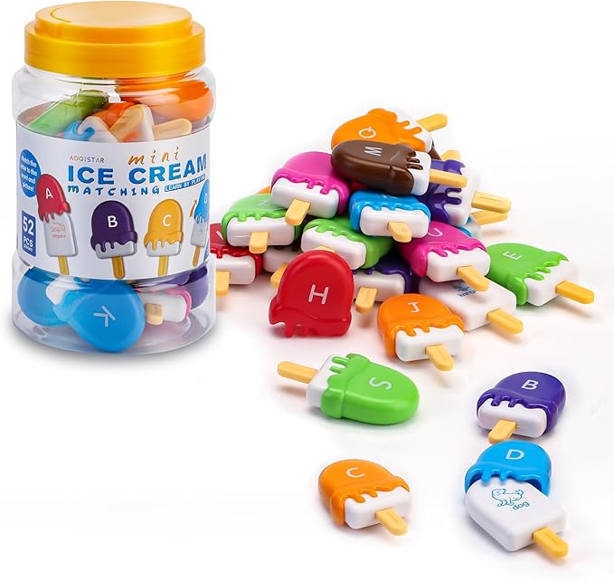 Alphabet Learning Toys, Mini Ice Cream Alphabet Color Sorting Matching Games for Toddlers 1-3, Preschool Learning Educational Toys Easter Basket Stuffers for Toddler