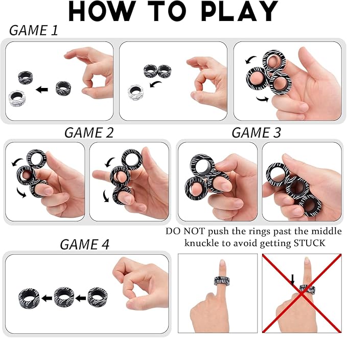 Cevioce 6 Pcs Magnetic Rings Fidget Toys for Teens,Adults & Kids Easter Basket Stuffers for Boys Girls ADHD Autism Anxiety,Coolest Finger Spinner Pack Gifts for 8 9 10 11 12+ Year Old Valentine's Day