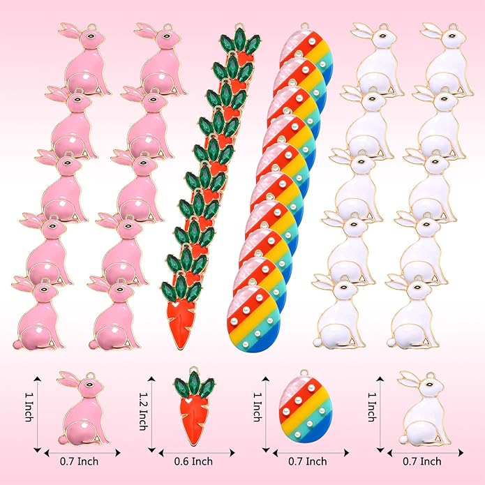 40PCS Easter Charms Enamel Bunny Carrot Egg Pendant Charms for Jewelry Making Cute Meatl Animal Rabbit Charms for Necklace Bracelet Earring Making DIY Crafts