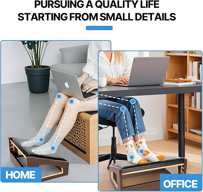 Ergonomic Foot Rest, 4 Adjustable Height Foot Stool,Footrest Under Desk， Soft Cushions, Foot Rest Office,Improving Posture, Promoting Blood Circulation（Espresso）