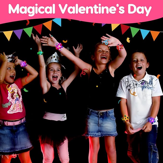 24PCS LED Light Up Fidget Spinner Bracelets Valentine Day Cards for Kids School Classroom Funny Valentines Exchange Gifts for Toddler Boy Girl Valentine’s Party Favors Bulk Treat Bag Stuffers