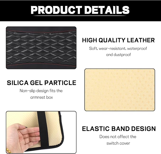 ongfuwu Car Center Console Cushion Pad, 12.72"×7.52" Leather Waterproof Auto Armrest Seat Box Protector, Car Center Console Cover, Universal Interior Decor Car Accessories for SUV Truck (Black)