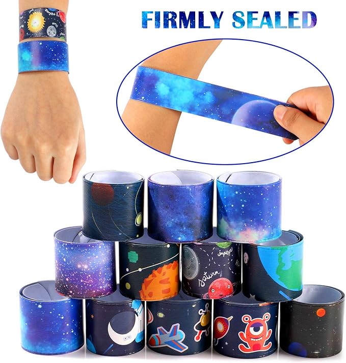 Lorfancy 48 Pcs Space Slap Bracelets Space Toys with Planet Design Kids Bracelets Snap Bands Class Prize Outer Space Party Decorations Favors