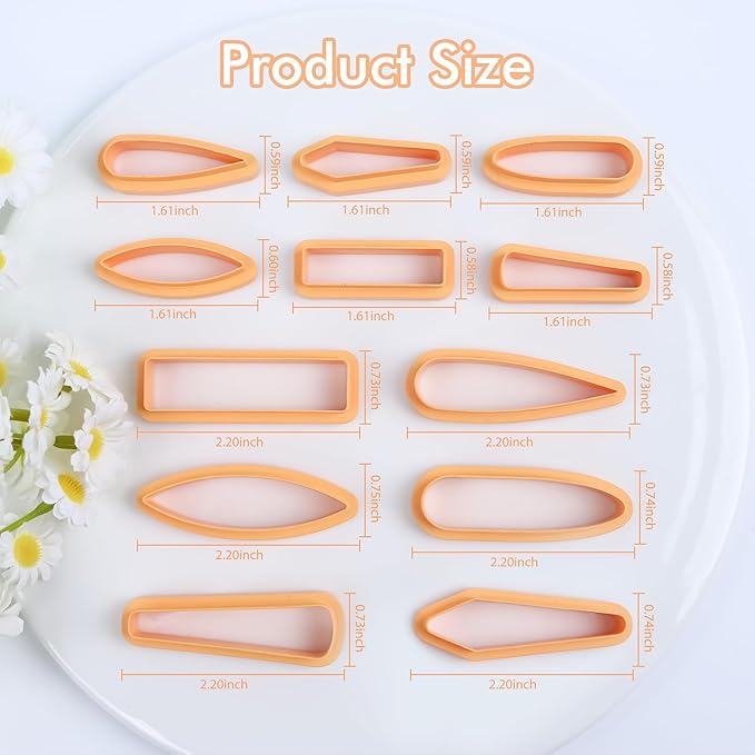 Puocaon Basic Polymer Clay Cutters - 12 Pcs Clay Cutters for Polymer Clay Jewelry, Hair Clip Clay Cutters, Polymer Clay Cutters for Girls Barrettes Jewelry Making, Long Oval Clay Jewelry Cutters