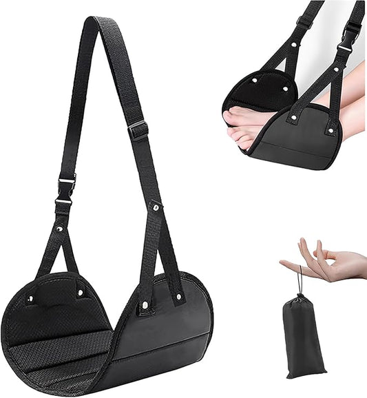 Foot Hammock for Plane Travel, Airplane Foot Hammock, Adjustable Foot Rest Sling, Airplane Gadgets Travel Essentials for Long Time Flight (Black)