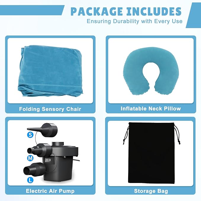 Bmag Sensory Chair for Kids, Inflatable Peapod Canoe with Neck Pillow, 60" Sensory Pod Seating ADHD Toy Gift for Autistic Children, Includes Electric Air Pump, Blue