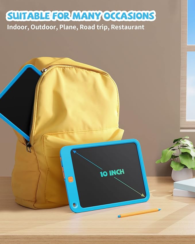 LCD Writing Tablet 10 Inch, Toys for 3 4 5 6 7 8 9 10 Year Old Boys Girls, Colorful Doodle Board Drawing Tablet, Gift for Boys Toddlers Age 3-12 Years, Memo Board, Drawing Pads with Lanyard(Blue)