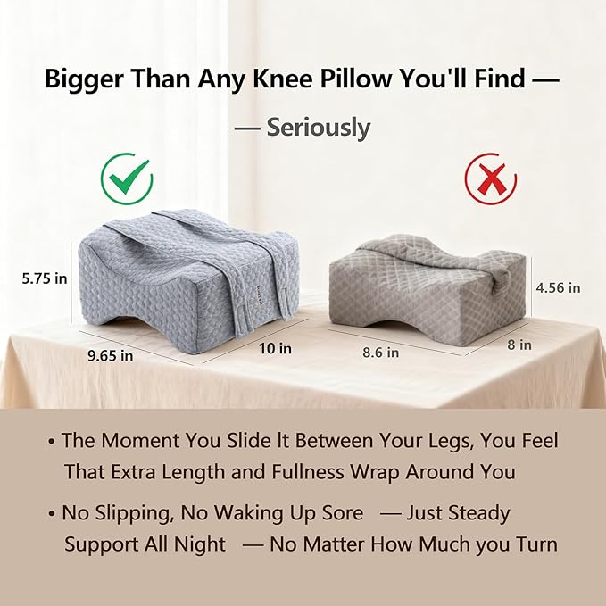 HATHOR Leg Knee Pillow for Side Sleepers with Straps, Sciatica, Sacroiliac, Hip, Back, Thigh Joints Pain Relief Pillow for Sleeping, Smooth Spine Alignment Pillow, Light Grey