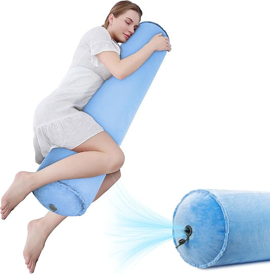 EULANT Inflatable Body Pillow for Adults,47inch Inflatable Travel Body Pillow for Sleep Long Hug Pillow Bolster Pillow for Sleeping,Back(Blue)