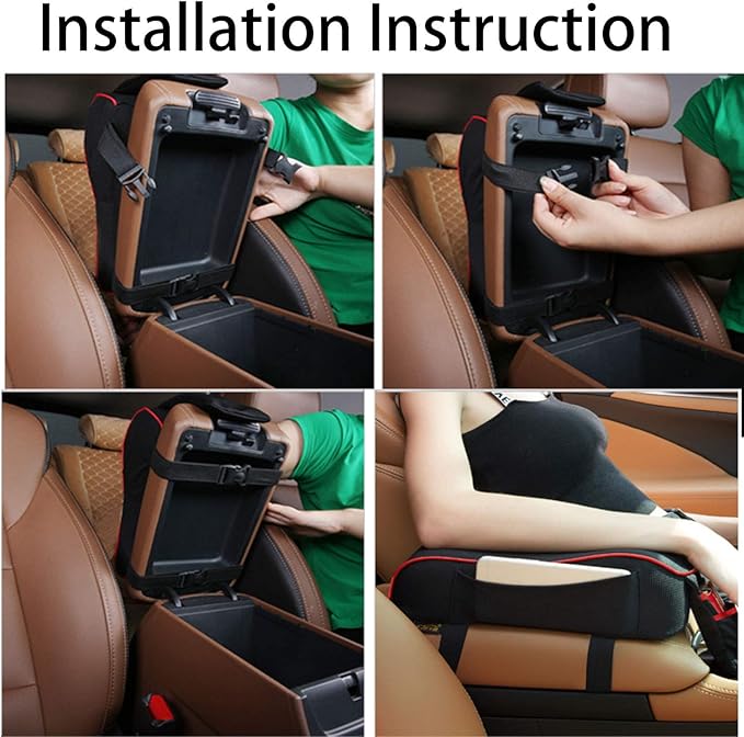 EGBANG Car Armrest Cushion, Auto Center Console Armrest Pillow, Memory Foam Car Armrest Console with Phone Holder Storage Pockets Universal Fit for Most Car (Black Red)