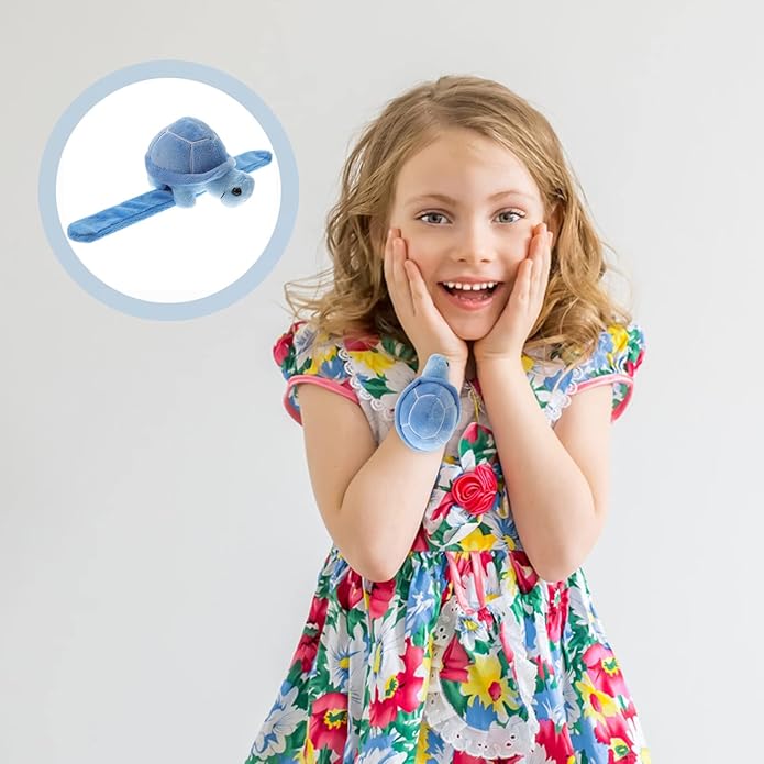 Animals Slap Bracelet Turtle Snap Bands Plush Slap Wristband Stuffed Animal Slap Plush Hug Slap Wristband for Party Favors Supplies Sky-Blue