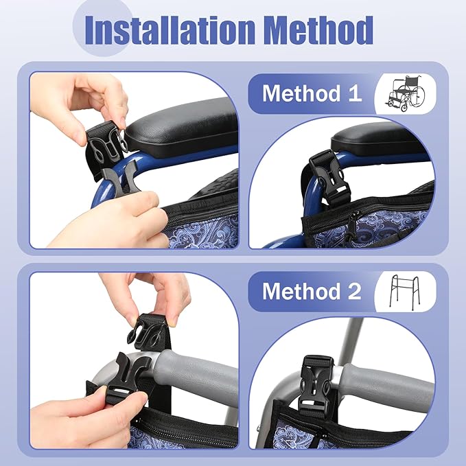 Wheelchair Side Bag, Wheelchair Armrest Pouch Accessories with Cup Holder, Storage Bag for Walker, Rollator, Electric Scooter Wheelchairs, Ideal Gift for Mother's Day & Father's Day (Navy)