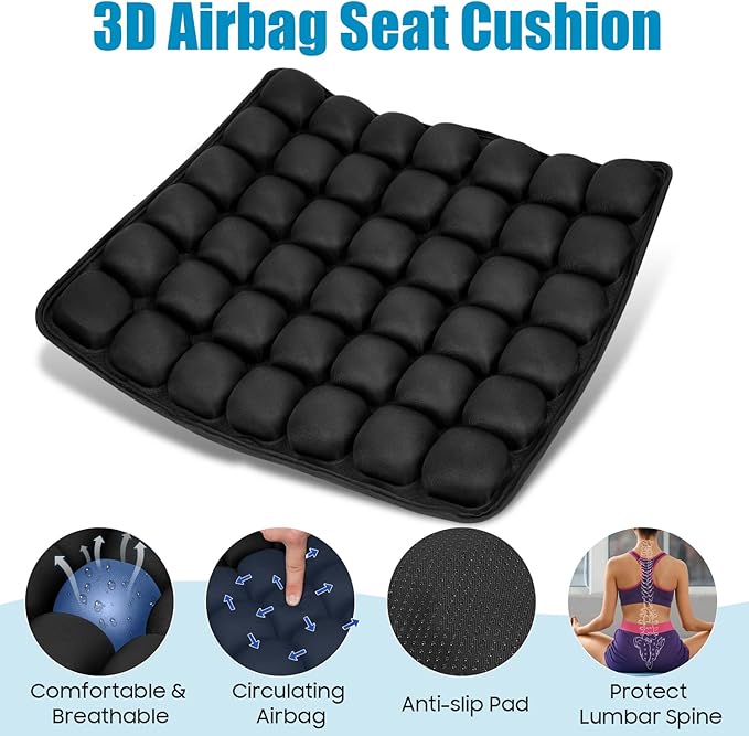 3D Inflatable Seat Cushion, Pressure Relief Design, Protect Lumbar Spine, Portable Travel Seat Cushion Wheelchair Pad for Car Seat, Office Chair, Wheelchair, Stadium