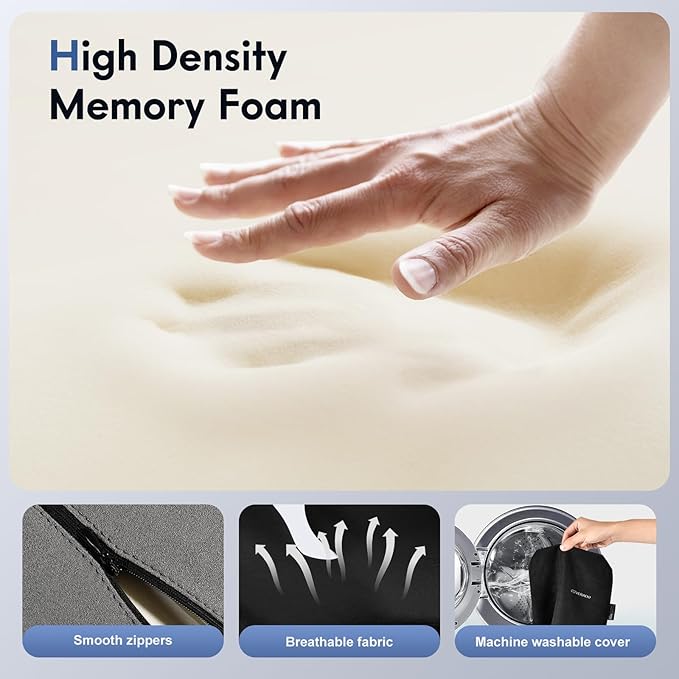 Coverado Memory Foam Car Seat Cushion and Lumbar Support Pillow for Car, Ergonomic Office Chair Cushion for Lower Back Pain Relief, Breathable & Non-Slip for Car, Home, and Office Use, Black