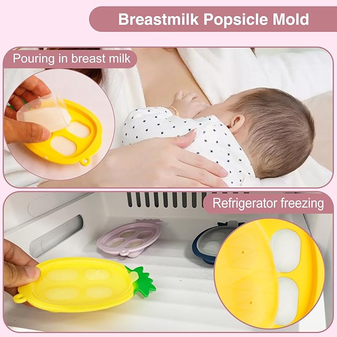 Baby Fruit Feeder with Mini Freezer Tray, Baby Teethers, Breastmilk Popsicle Molds for Baby Teething Relief, Silicone Fresh Food Feeder for Safe Infant Self Feeding (Pig Pink)