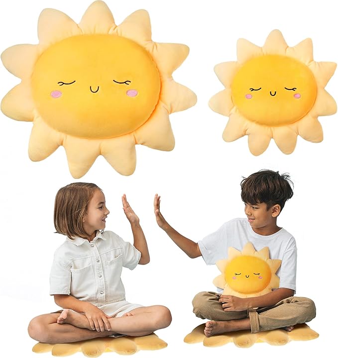 2 Pcs Plush Sofa Cushion Cute Stuffed Sun Shaped Floor Pillow Car Throw Pillow Soft Toy for Kids Women Girls Bedside Home Decoration 13.7 Inch, 23.6 Inch