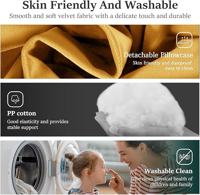 Headboard Wedge Pillow Large Bolster Reading Pillows for Sitting in Bed Adult， Velvet Triangular Cushion Backrest Lumbar Back Support Upholstered Daybed Sit Up Book Pillows（Yellow, Queen）