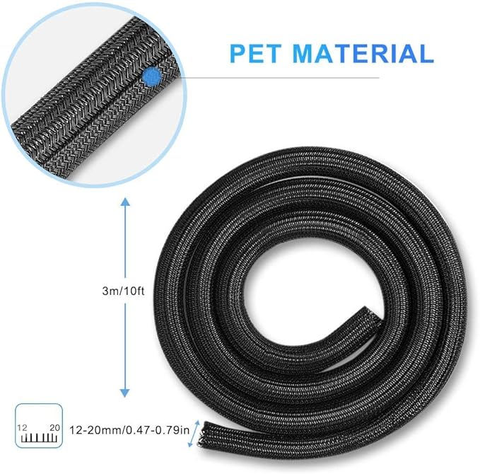 AGPTEK Cable Sleeve Cover, 10ft - 4/5 inch Desk Cord Organizer Cable Hider, Home Office Wire Management Computer TV Wire Loom Tubing, Pet Proof Cord Protector, from Cat Dog Chewing, Black