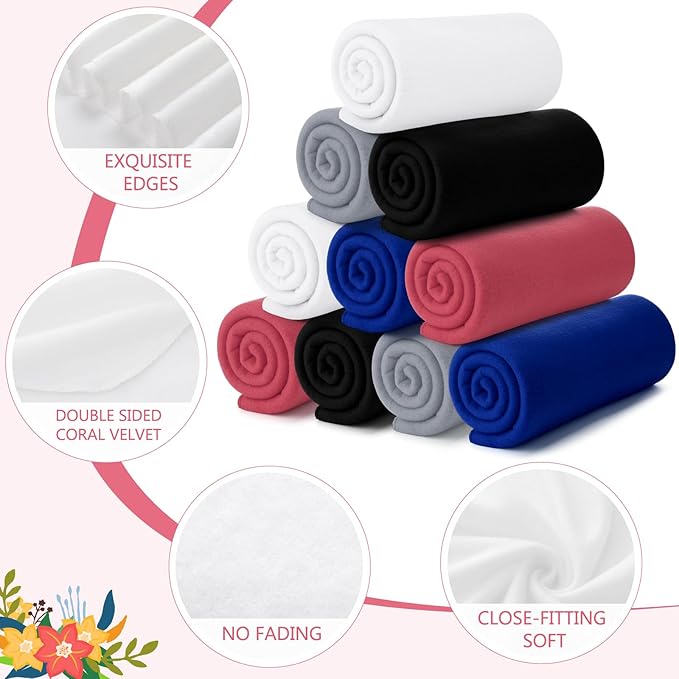 Buryeah 10 Pcs Fleece Blanket Bulk Warm Soft Fleece Blankets Cozy Lightweight Throw Blankets Plush Pet Throw Blanket for Home Bed Sofa Office Wedding Gifts Travel(50" X 60",Dark Color)