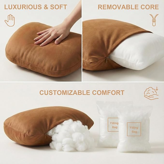 WELBRIT 2PCS Car Pillow for Car Neck Pillow for Driving Seat Lumbar Support Soft Cushion with Extra Filling Accessories Back Support for Travel Nap and Trips Sleeping(Brown, Head)