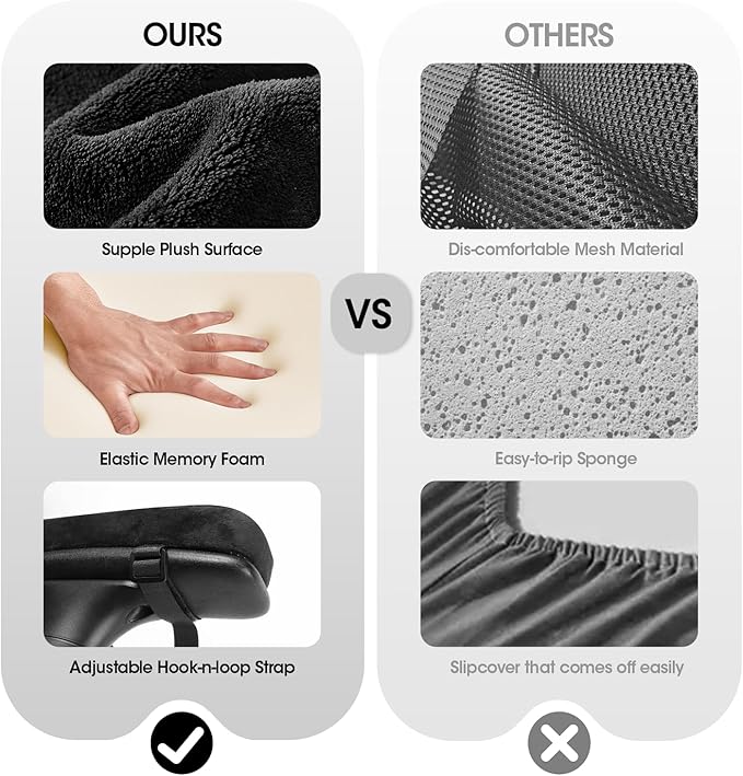 ZNCMRR 2 Pack Office Chair Armrest Pads Covers with Memory Foam Elbow Pillow for Forearm Pressure Relief, Black Arm Rest Covers for Office Chairs, Wheelchair, Comfy Gaming Chair(Black)