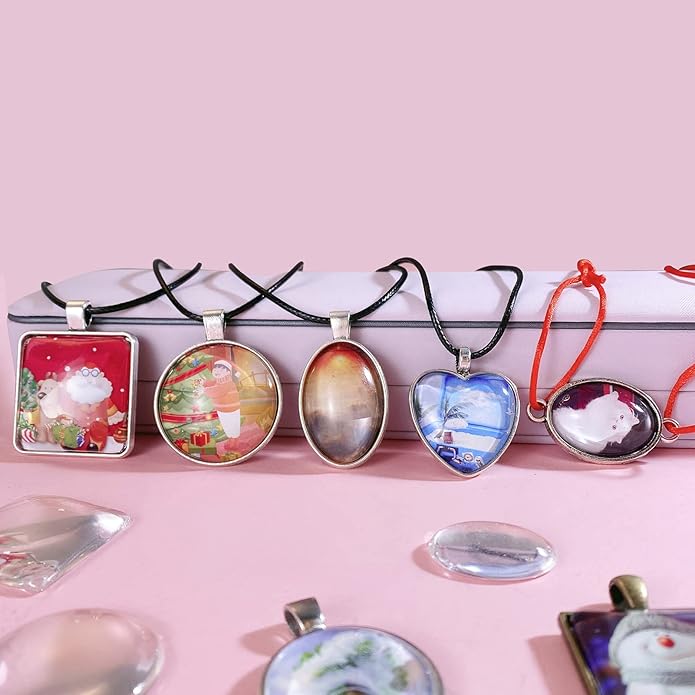 Bezel Pendant Trays Gold and Sliver, Rhinestone Bezel Pendants Trays for DIY Jewelry Craft Making, Picture Necklace Pendant Trays with Clear Glass Cabochons and Chains