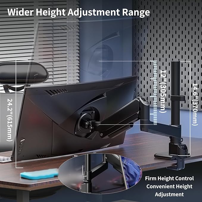 GUZHIKU Monitor Arm for 17 to 60 inch, Hold 44 lbs, Fully Adjustable Heavy Duty Desk Mount, Monitor Stand Fit 57 55 49", Ultrawide Monitors Bracket Clamp/Grommet Base VESA 75x75/100x100, Black,H9B