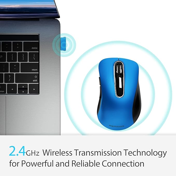 memzuoix 2.4G Portable Wireless Mouse, 1400 DPI Mobile Optical Cordless Mice with USB Receiver for Computer, Laptop, PC, Desktop, MacBook, 5 Buttons, Blue